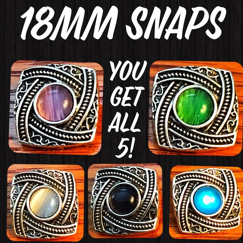 FIVE 18mm Snaps, fit most Snap Jewelry.